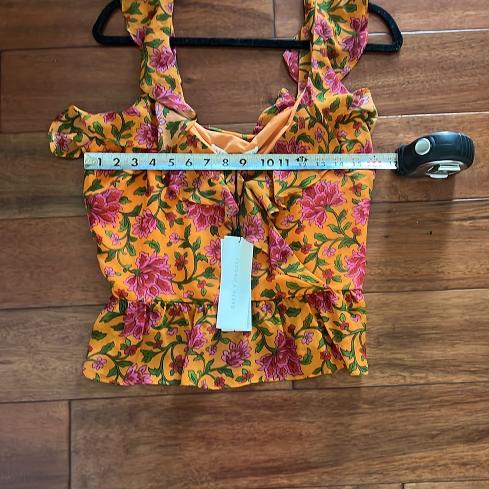 Veronica Beard Randa Ruffle Floral Silk Top Size 12 - Picture 8 of 9